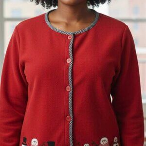 Really Ugly Vintage Christmas Sweater/ Button Down Red‎ Cardigan. Size Medium.